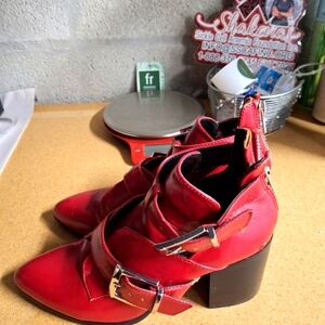 Red Women's Buckle Ankle Boots